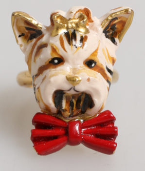 Dolce &amp; Gabbana Gold Brass Resin Beige Pet Accessories Ring