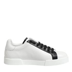 Dolce & Gabbana Black White Leather Portofino Sneaker Shoes