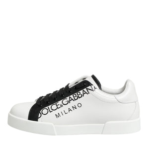 Dolce & Gabbana Black White Leather Portofino Sneaker Shoes