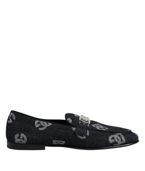 Dolce &amp; Gabbana Blue Logo Cotton Loafers Formal Dress Shoes