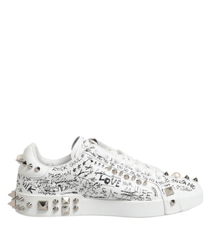 Dolce & Gabbana White Portofino Studded Men Sneakers Shoes