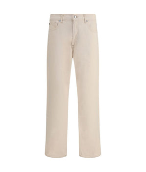 7FOR Beige Cotton Straight-Leg Jeans