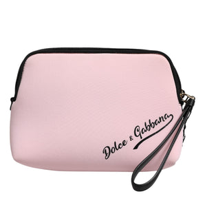 Dolce & Gabbana Pink Solid Nylon DG Logo Print Clutch Zip Borse Pouch Bag
