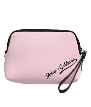 Dolce &amp; Gabbana Pink Solid Nylon DG Logo Print Clutch Zip Borse Pouch Bag