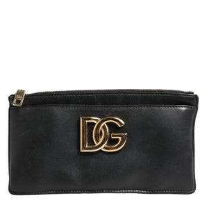 Dolce & Gabbana Black Calfskin Leather DG Logo Women Card Holder Wallet