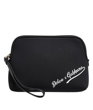 Dolce &amp; Gabbana Black Solid Nylon DG LogoPrint Clutch Zip Borse Pouch Bag