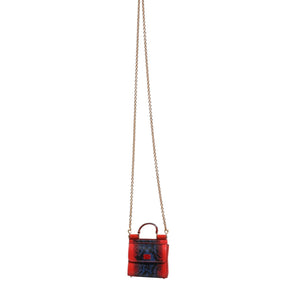 Dolce & Gabbana Red Blue Leather Sicily Crossbody Chain SatchelBorse Bag