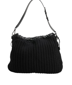 Dolce &amp; Gabbana Black Cashmere Knitted Leather Shoulder Women Borse Bag