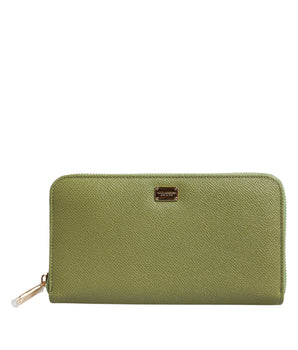 Dolce &amp; Gabbana Green Leather Logo Plaque Zip Around Continenta Wallet