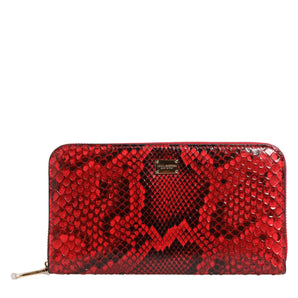 Dolce & Gabbana Red Exotic Leather Zip Around Continental Clutch Wallet