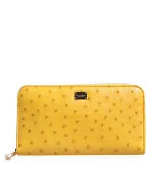 Dolce & Gabbana Yellow Leather Logo Plaque Zip Around Continental Wallet