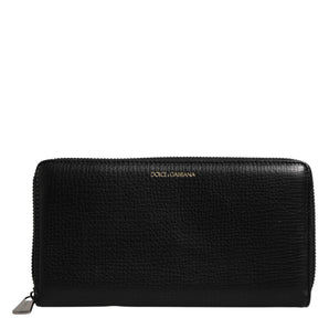 Dolce & Gabbana Black Calfskin Leather Logo Zip Around Continental Wallet