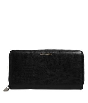 Dolce &amp; Gabbana Black Calfskin Leather Logo Zip Around Continental Wallet