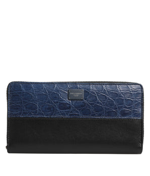 Dolce &amp; Gabbana Black Blue Exotic Leather Men's Continental Clutch Wallet