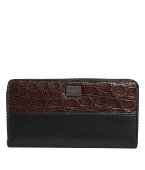 Dolce &amp; Gabbana Black Brown Exotic Leather Men Continental Clutch Wallet