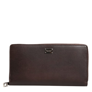Dolce & Gabbana Brown Calfskin Leather Logo Zip Around Continental Wallet