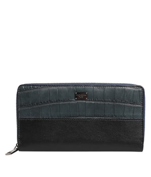 Dolce &amp; Gabbana Black Blue Exotic Leather Men's Continental Clutch Wallet