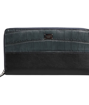 Dolce &amp; Gabbana Black Blue Exotic Leather Men's Continental Clutch Wallet