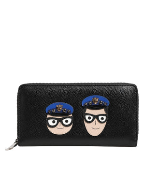 Dolce &amp; Gabbana Black Leather #DGFAMILY Zipper Continental Mens Wallet