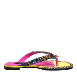 Dolce & Gabbana Multicolor Rhinestone Flip Flop Flat Sandals Shoes