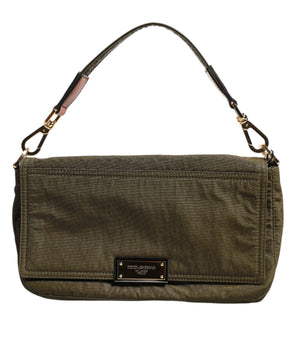 Dolce &amp; Gabbana Dark Green Nylon Logo Plaque Shoulder Strap Borse Bag