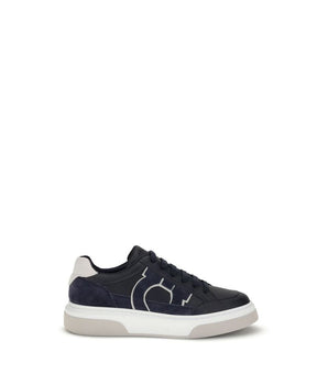 Ferragamo Blue Calf Leather Bos Taurus Low Top Sneakers