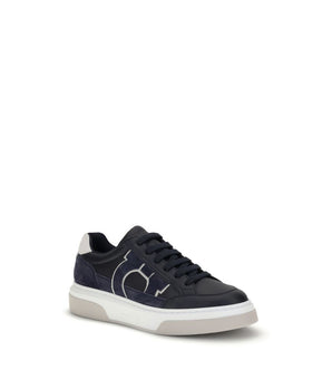 Ferragamo Blue Calf Leather Bos Taurus Low Top Sneakers