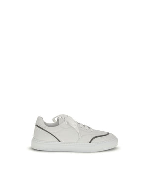 Brunello Cucinelli White Calf Leather Bos Taurus Low Top Sneakers