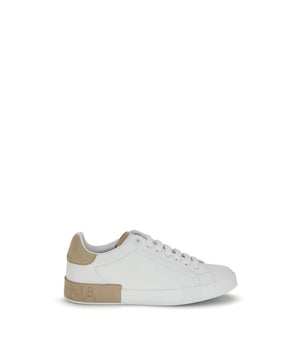 Dolce & Gabbana White Calf Leather Bos Taurus Low Top Sneakers
