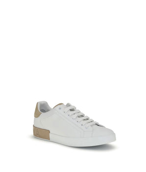 Dolce & Gabbana White Calf Leather Bos Taurus Low Top Sneakers