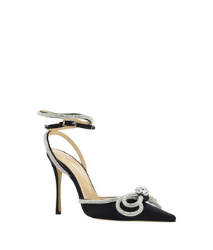 MACH & MACH Black Silk Stiletto Heel Sandals