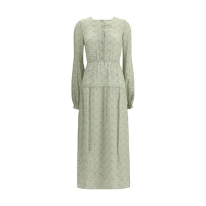 Kristina Ti Silk long Dress with foliage print