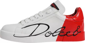 Dolce &amp; Gabbana White Red Logo Portofino Tennis Shoes