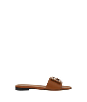 Fendi Brown Calf Leather Bos Taurus Flat Sandals