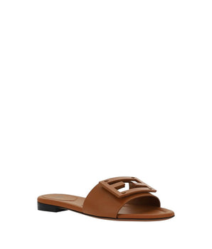 Fendi Brown Calf Leather Bos Taurus Flat Sandals
