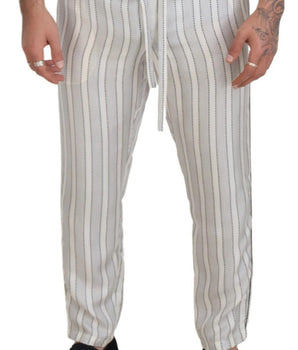 Dolce &amp; Gabbana White Stripes Silk Lounge Pants