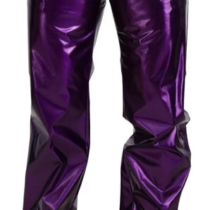 Dolce & Gabbana Purple Metallic Nylon Straight Trouser Pants