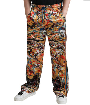 Dolce &amp; Gabbana Multicolor Marble Print Satin Trouser Pants