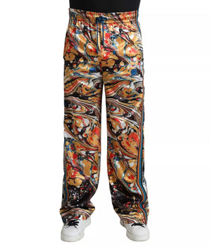 Dolce &amp; Gabbana Multicolor Marble Print Satin Trouser Pants
