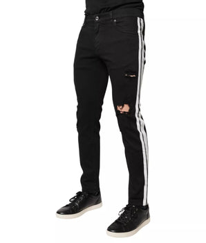 Dolce &amp; Gabbana Black Tattered White Lining Skinny Denim Jeans