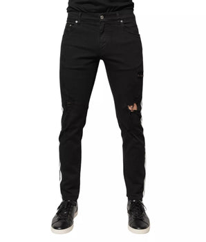 Dolce &amp; Gabbana Black Tattered White Lining Skinny Denim Jeans