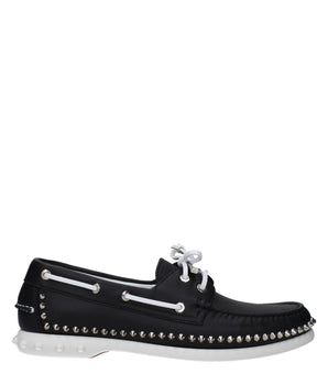 Christian Louboutin Black Leather Slip-On Loafers