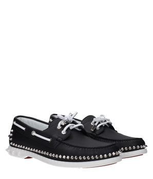 Christian Louboutin Black Leather Slip-On Loafers