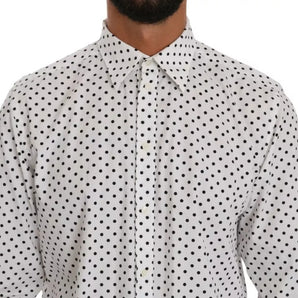 Dolce & Gabbana White Dotted Dress Formal MARTINI Shirt