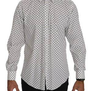 Dolce & Gabbana White Dotted Dress Formal MARTINI Shirt