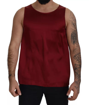 Dolce &amp; Gabbana Red Round Neck Sleeveless Silk T-Shirt