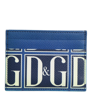 Dolce &amp; Gabbana Blue Calf Leather DG Logo Print Monogram Card Holder Wallet