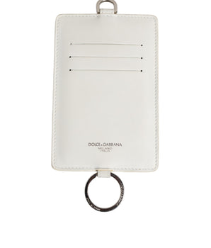 Dolce &amp; Gabbana White Calf Leather Lanyard Logo Card Holder Men Wallet