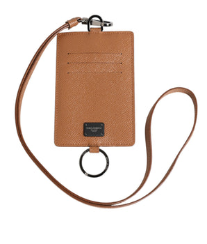 Dolce &amp; Gabbana Dark Brown Leather Lanyard Logo Card Holder Men Wallet