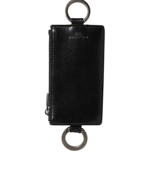 Dolce &amp; Gabbana Black Leather Logo Embossed Lanyard Card Holde Wallet
